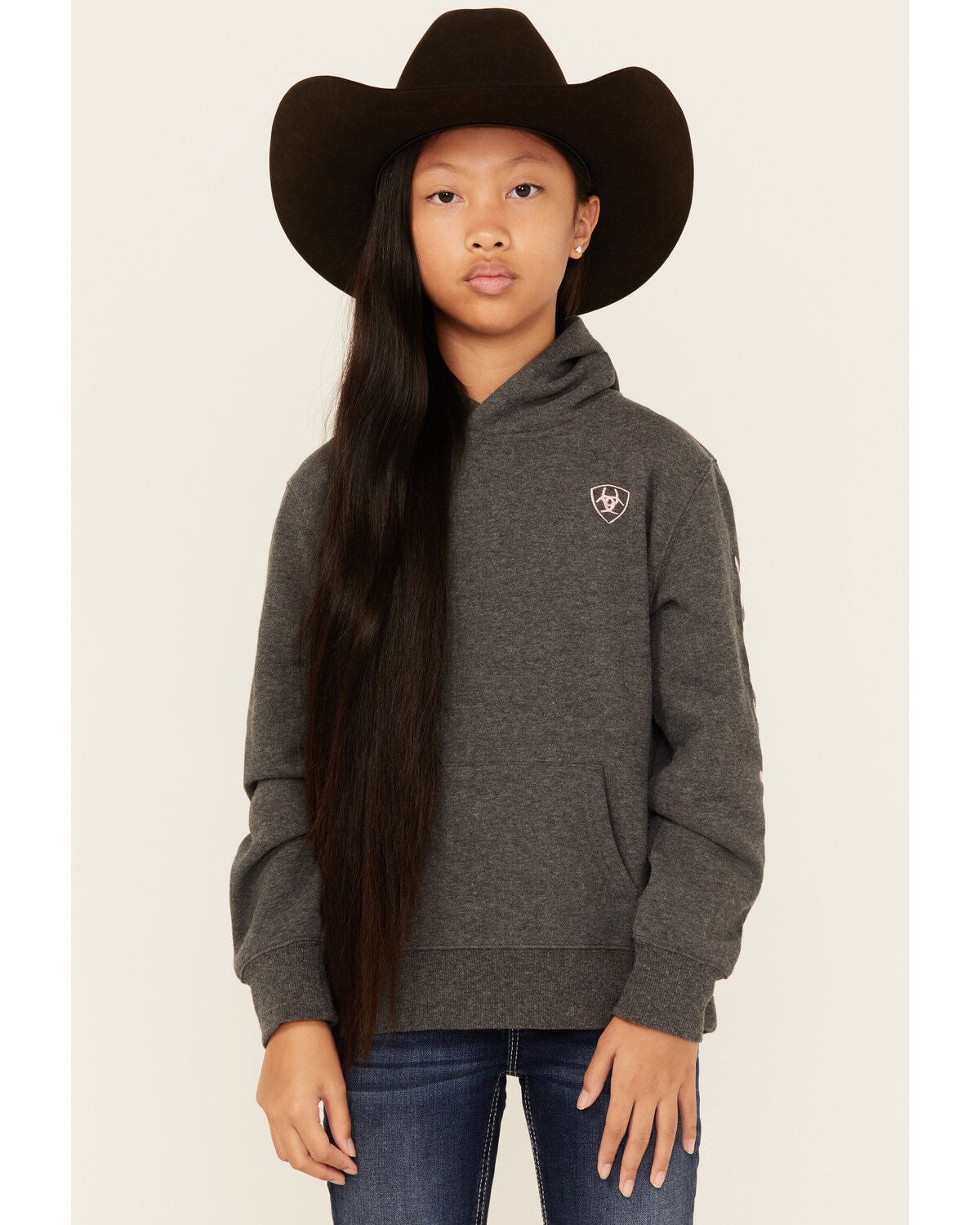 Ariat Girls' Boot Barn Exclusive Logo Hoodie, Charcoal, hi-res