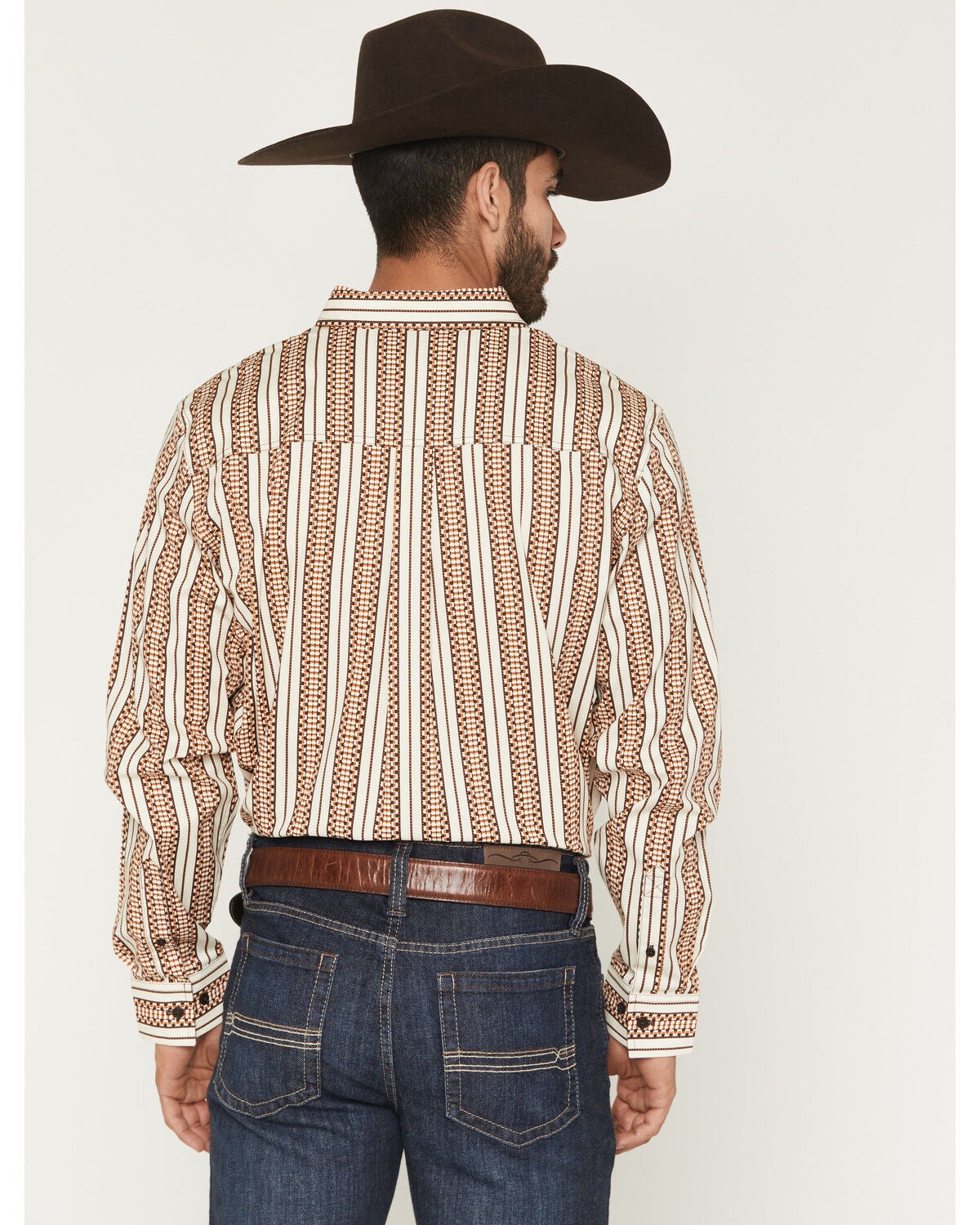 Image #4 - Cody James Men's Waylon Geo Stripe Print Long Sleeve Button-Down Stretch Western Shirt, Tan, hi-res