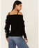 Image #4 - Shyanne Women's Black Off-Shoulder Fringe Long Sleeve Knit Sweater, , hi-res