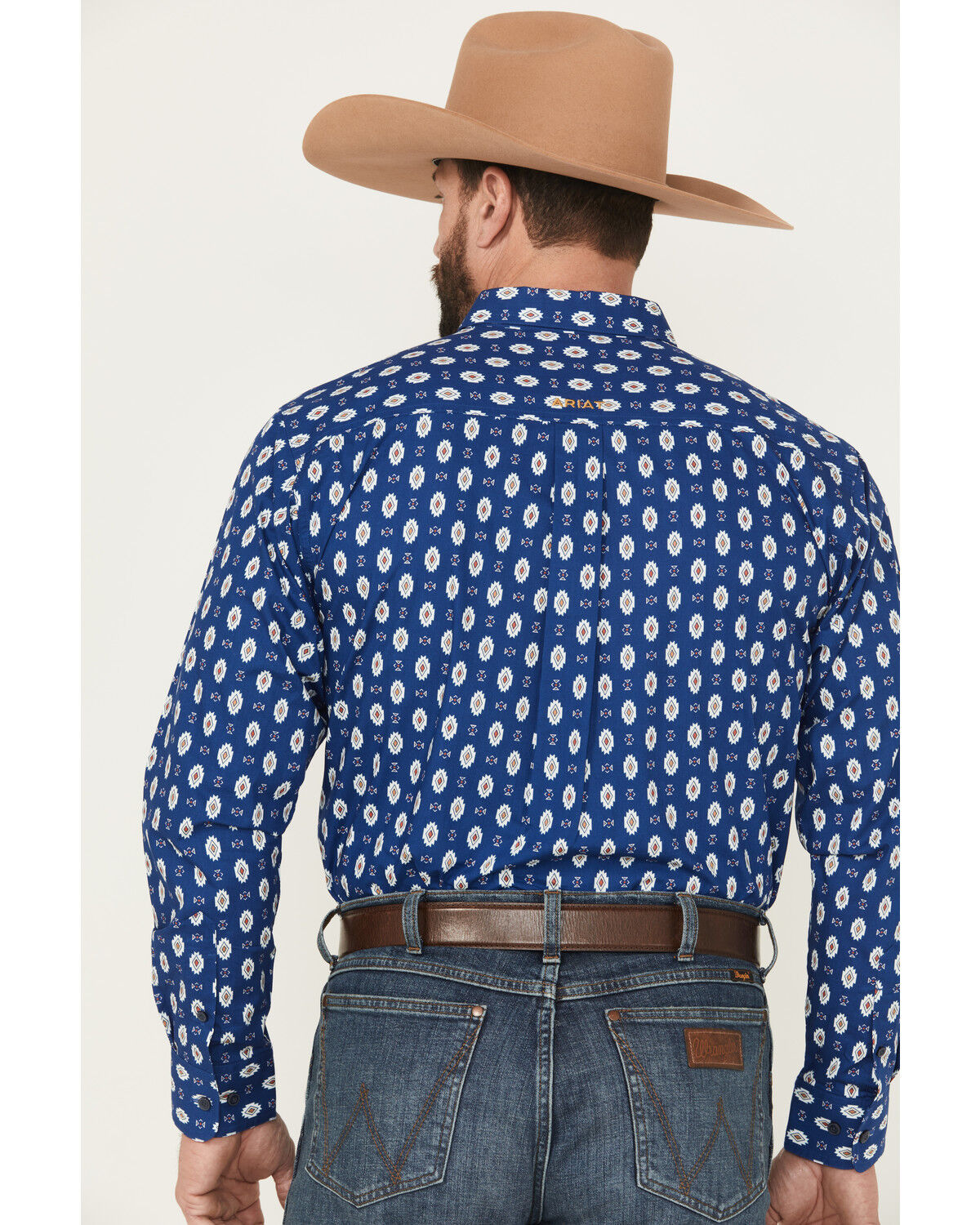 Image #4 - Ariat Men's Team Dax Southwestern Logo Long Sleeve Button-Down Western Shirt, Navy, hi-res