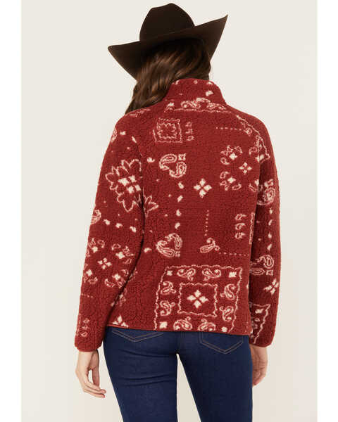 Wrangler Women's Bandana Print Sherpa Jacket, Red, hi-res