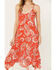 Wild Moss Women's Floral and Paisley Print Hanky Hem Dress, Red, hi-res