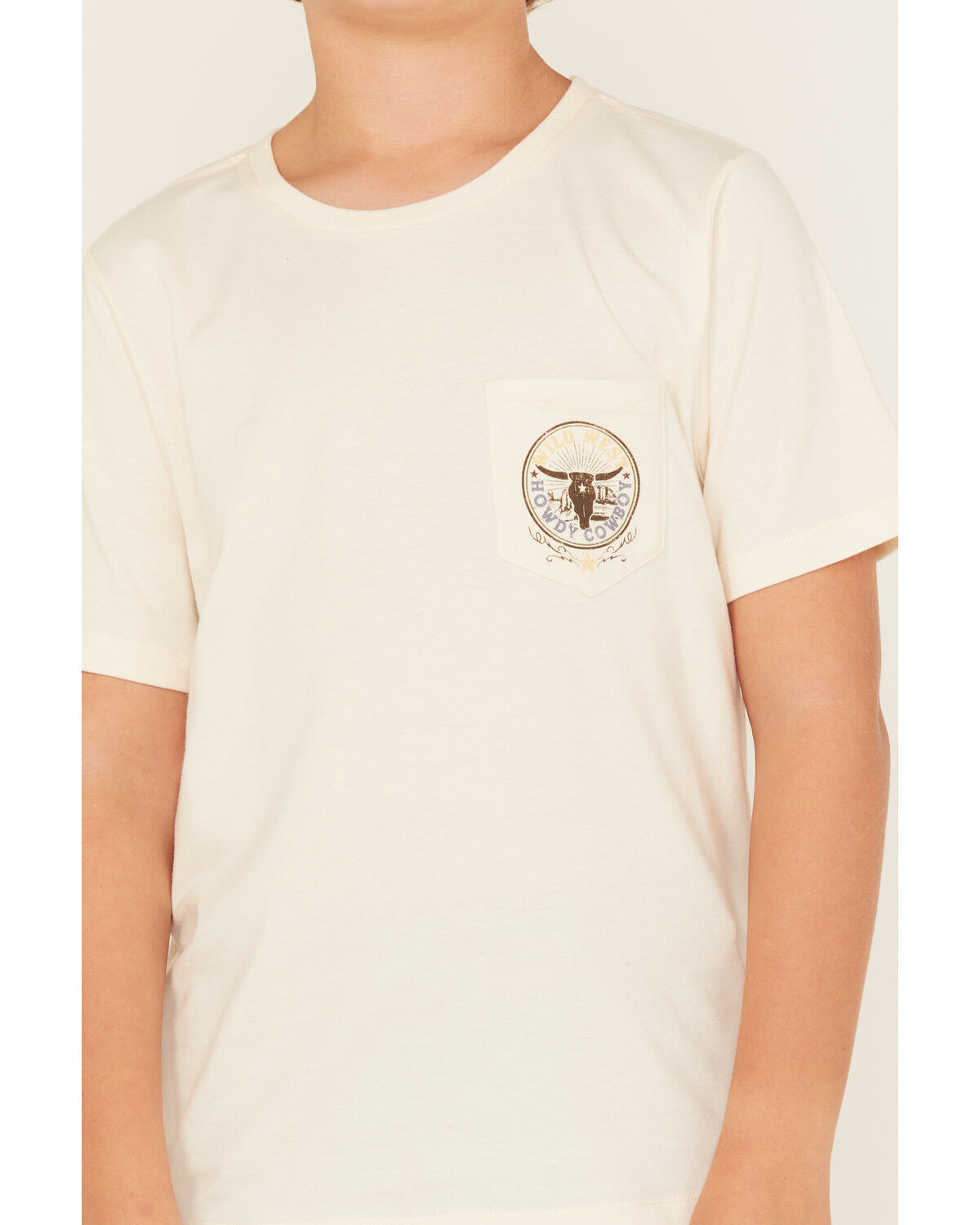 Image #3 - Sable Sky Boys' Howdy Short Sleeve Graphic T-Shirt, Cream, hi-res