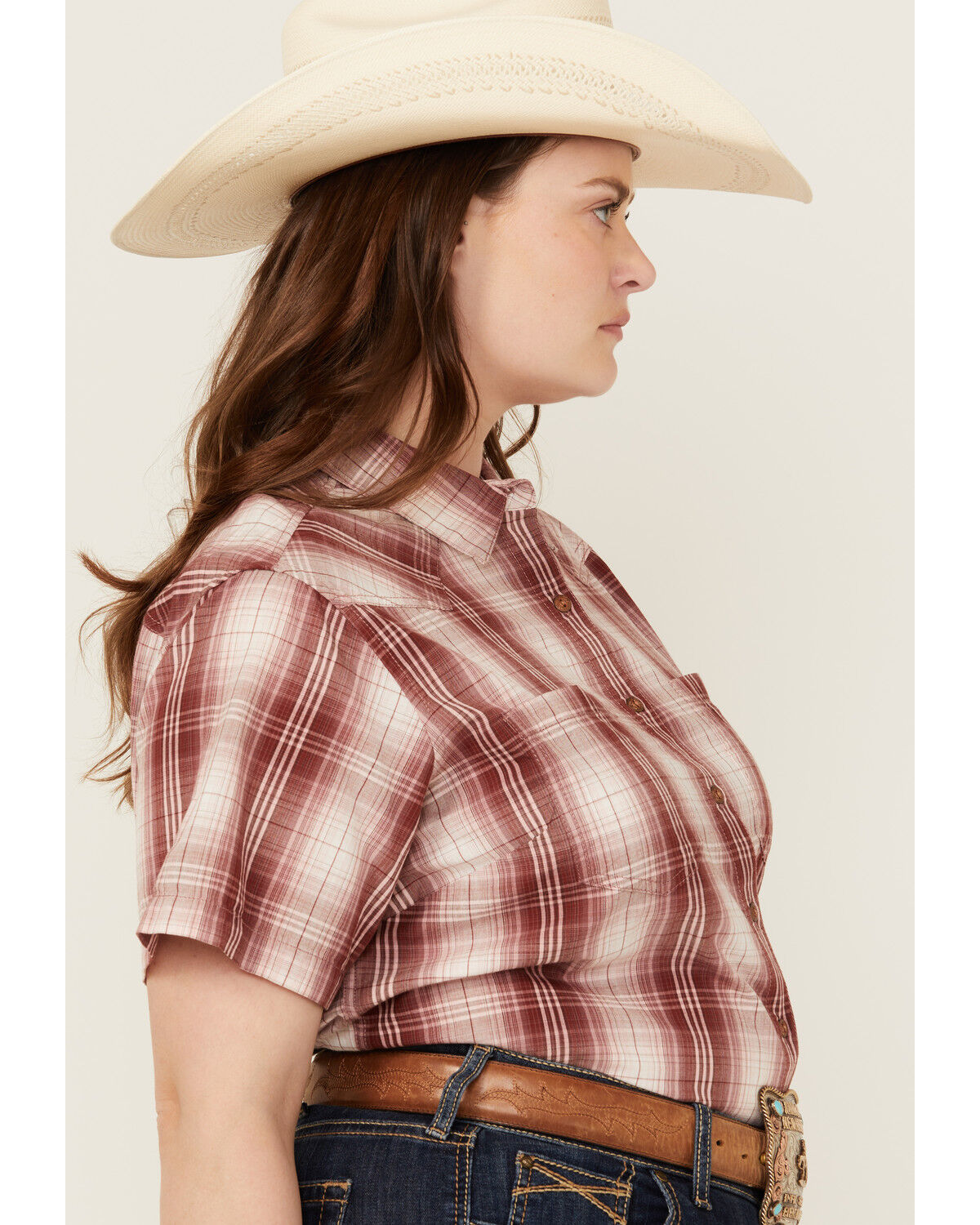 Image #2 - Ariat Women's Billie Jean Plaid Print Short Sleeve Button-Down Western Shirt - Plus, Rust Copper, hi-res