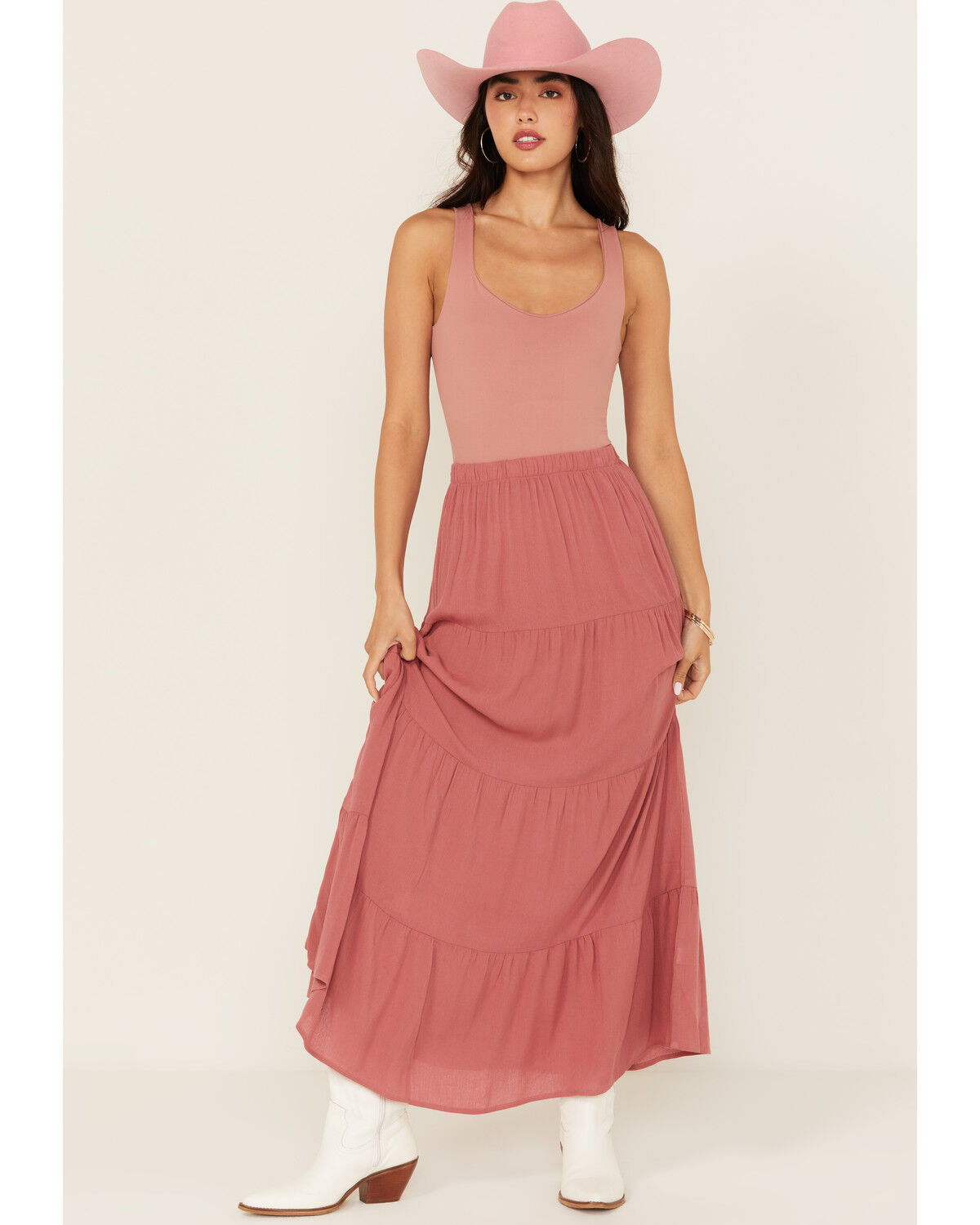 Image #1 - Originality Women's Tiered Maxi Skirt, Pink, hi-res
