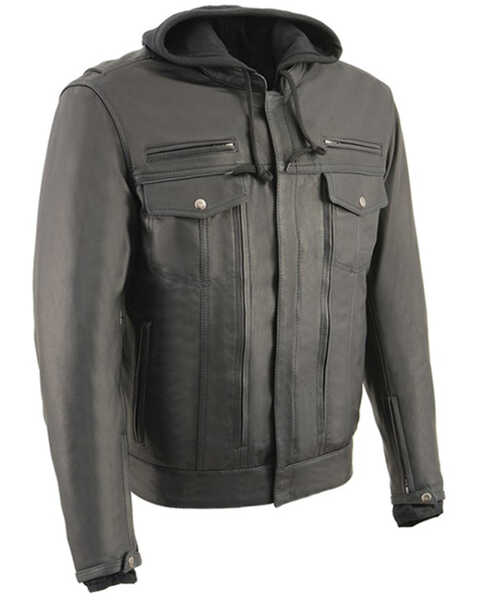 Milwaukee Leather Men's Vented Utility Pocket Leather Motorcycle Jacket -4X, Black, hi-res
