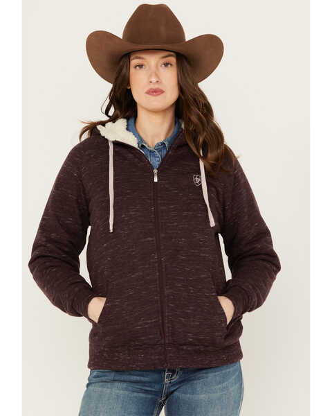 Image #1 - Ariat Women's R.E.A.L Sherpa-Lined Full Zip Hoodie , Maroon, hi-res
