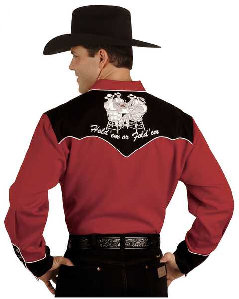 Scully Poker Cards Embroidered Retro Western Shirt - Big, Red, hi-res