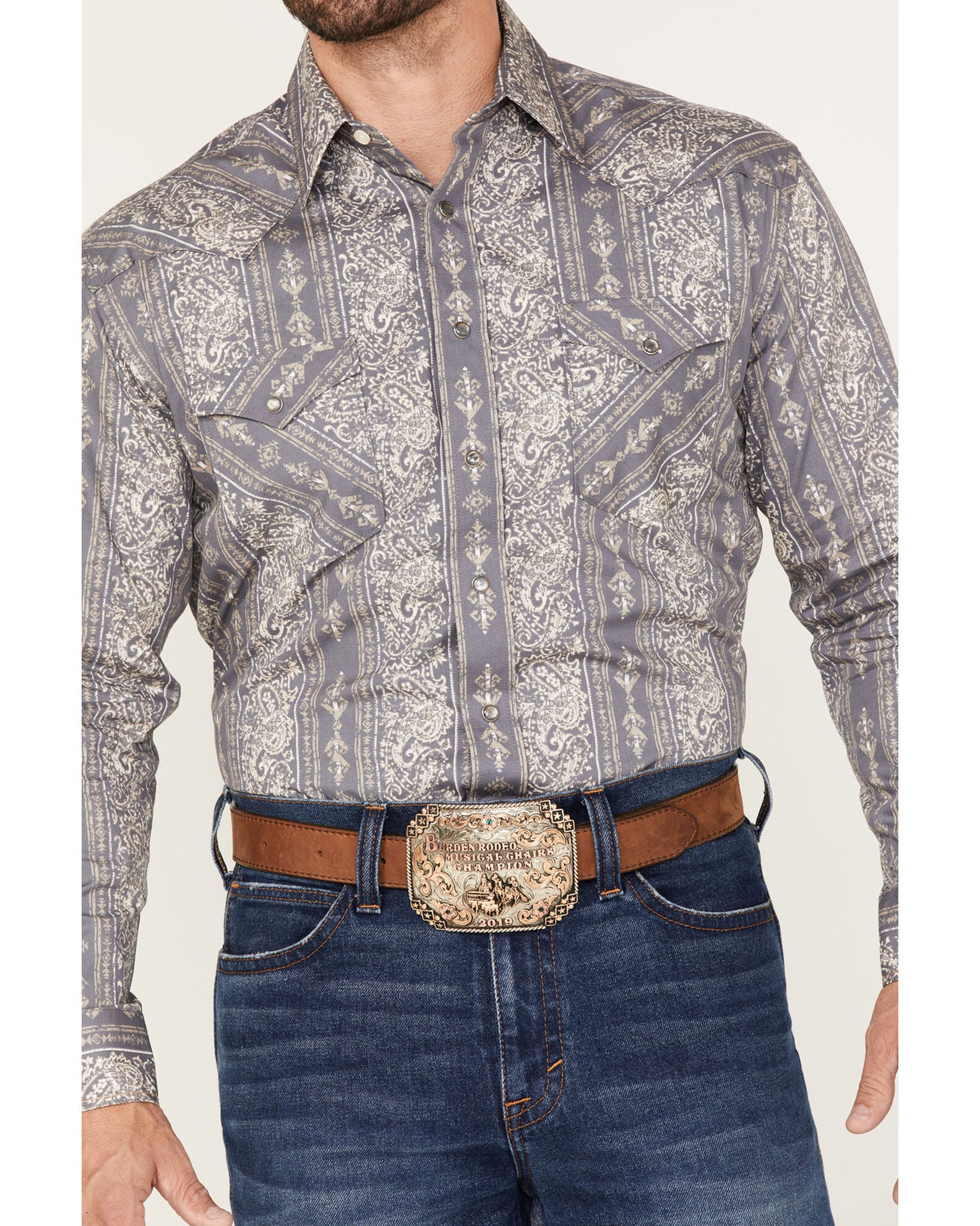 PMN2S05739 Panhandle Men's Long Sleeve Western Snap Shirt - Grey