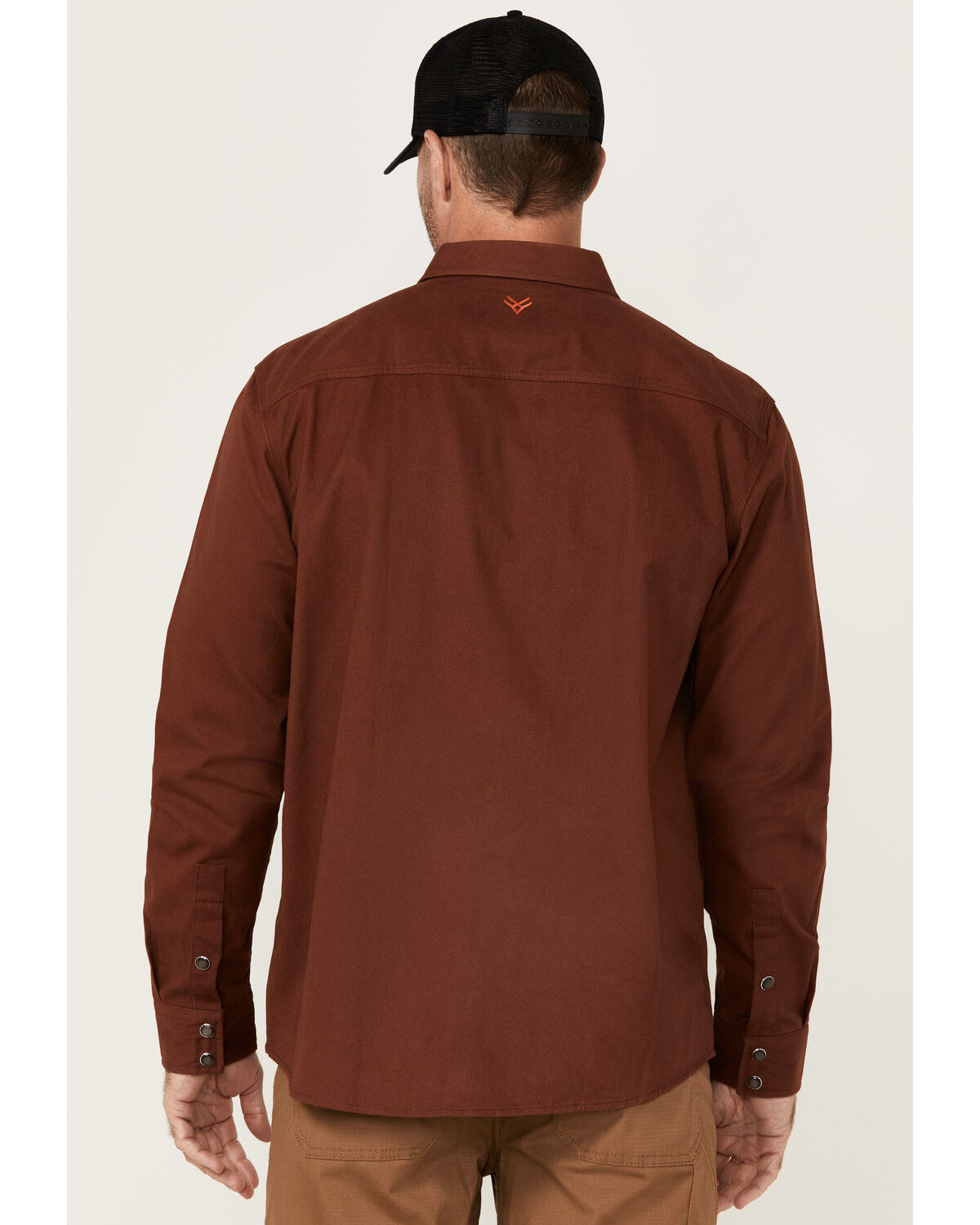 Image #4 - Hawx Men's All Out Solid Long Sleeve Pearl Snap Western Work Shirt, Mahogany, hi-res