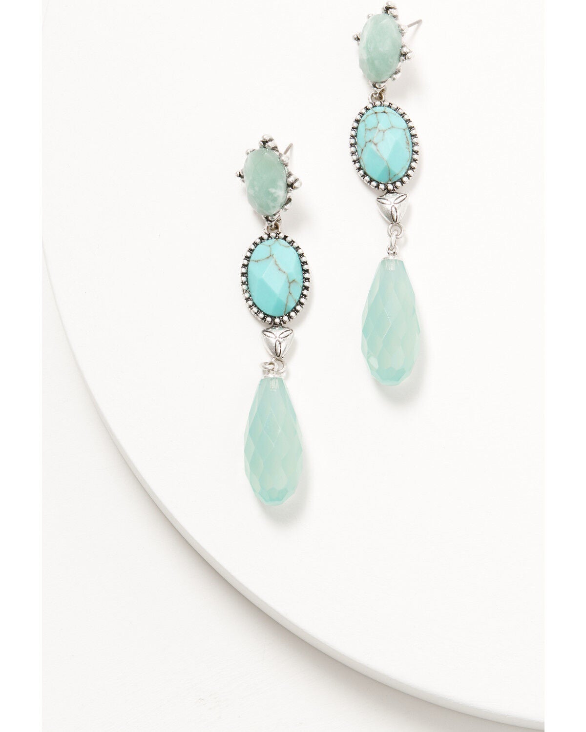 Lainey Wilson Women's Blue Moonshine Stacked Stone Concho Statement Earrings, Silver, hi-res