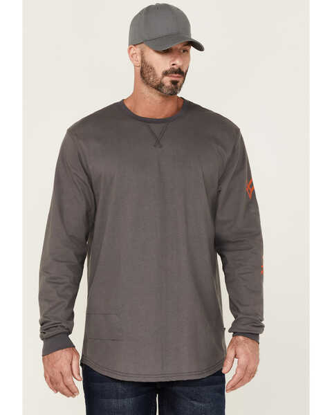 Image #1 - Hawx Men's FR Logo Long Sleeve Work T-Shirt , Charcoal, hi-res