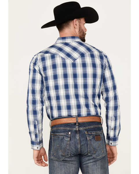 Image #4 - Cody James Men's Barrel Plaid Print Long Sleeve Snap Western Shirt - Tall, Navy, hi-res