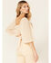 Image #4 - Beyond The Radar Women's Sheer Dot Puff Sleeve Crop Top, Cream, hi-res