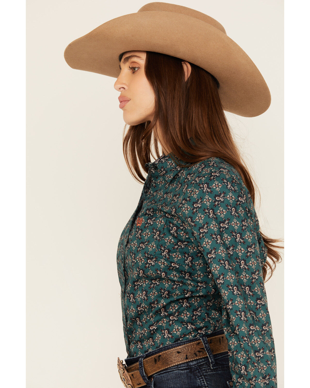 Image #2 - Cinch Women's Paisley Print Long Sleeve Button-Down Western Shirt, Green, hi-res