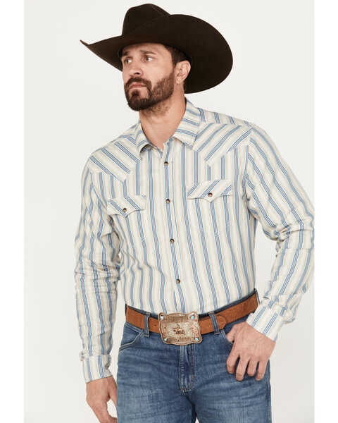 Image #1 - Cody James Men's La Cabana Striped Long Sleeve Western Snap Shirt, Green, hi-res