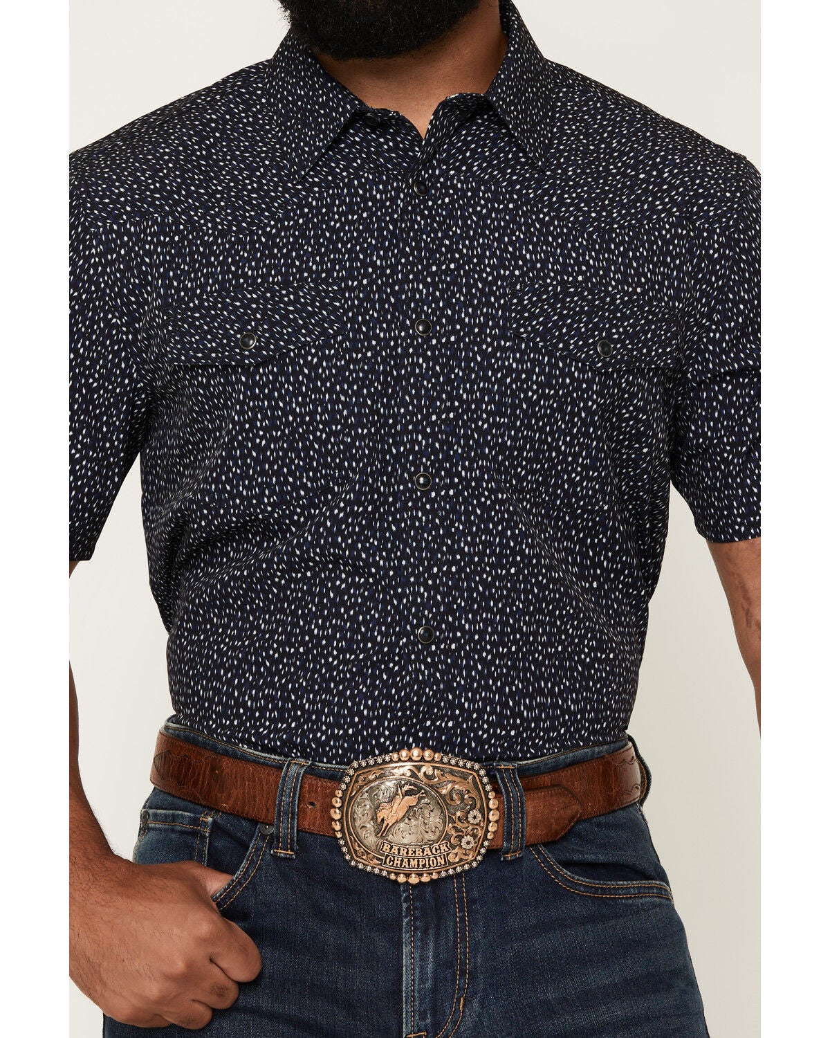 Image #3 - RANK 45&reg; Men's Rodeo Tech 2.0 8 Spec Geo Print Short Sleeve Snap Stretch Performance Shirt, Black, hi-res