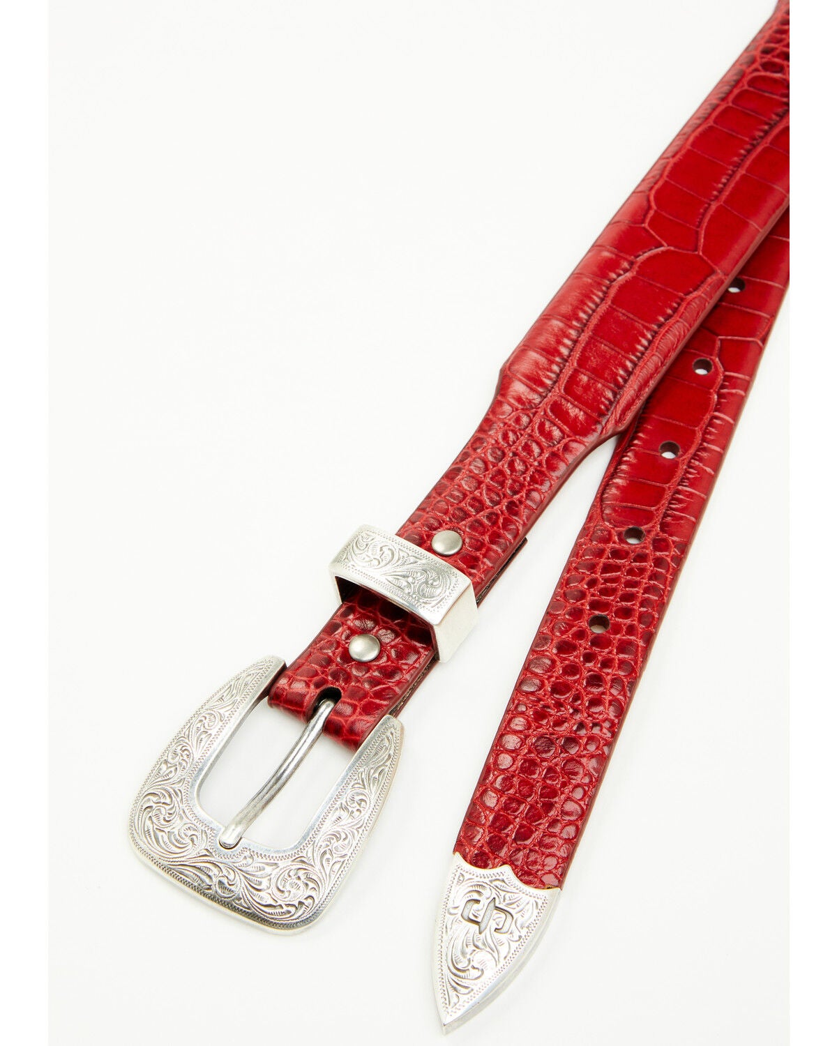 Image #3 - Stetson Women's Crocodile Print Tapered Belt, Red, hi-res
