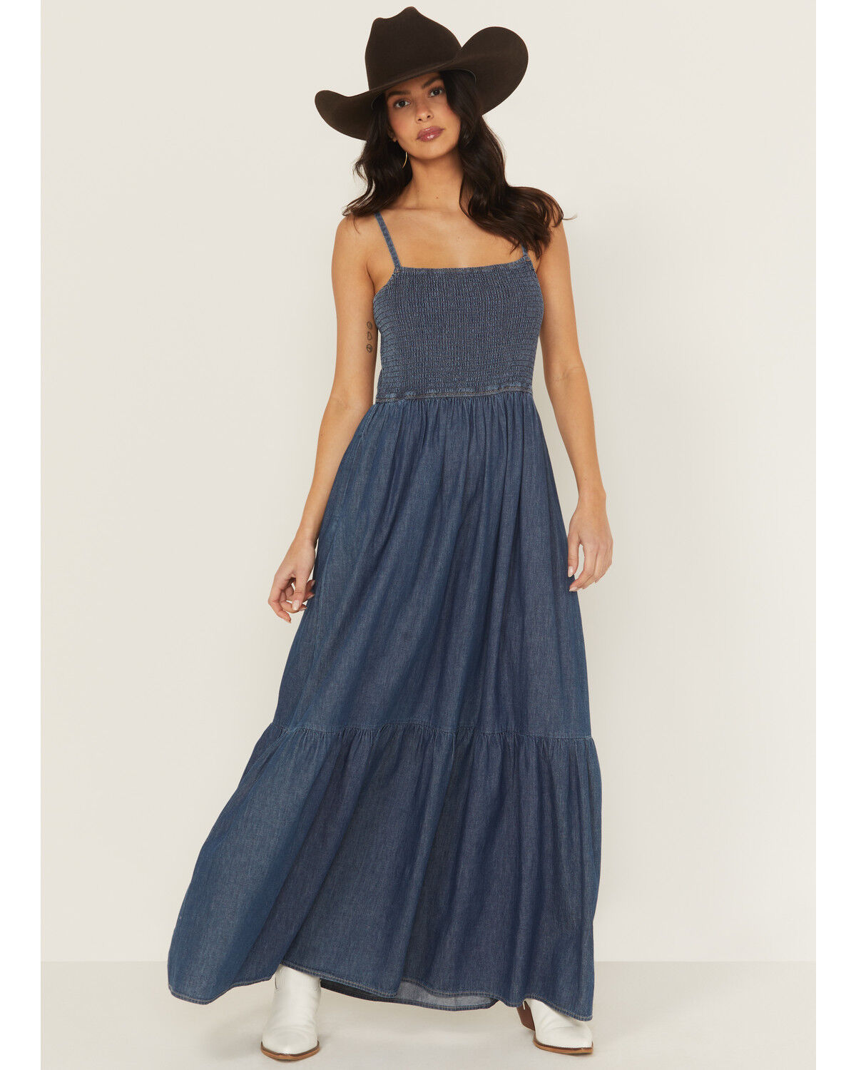 Image #2 - Wrangler Retro Women's Denim Smocked Maxi Dress, Blue, hi-res