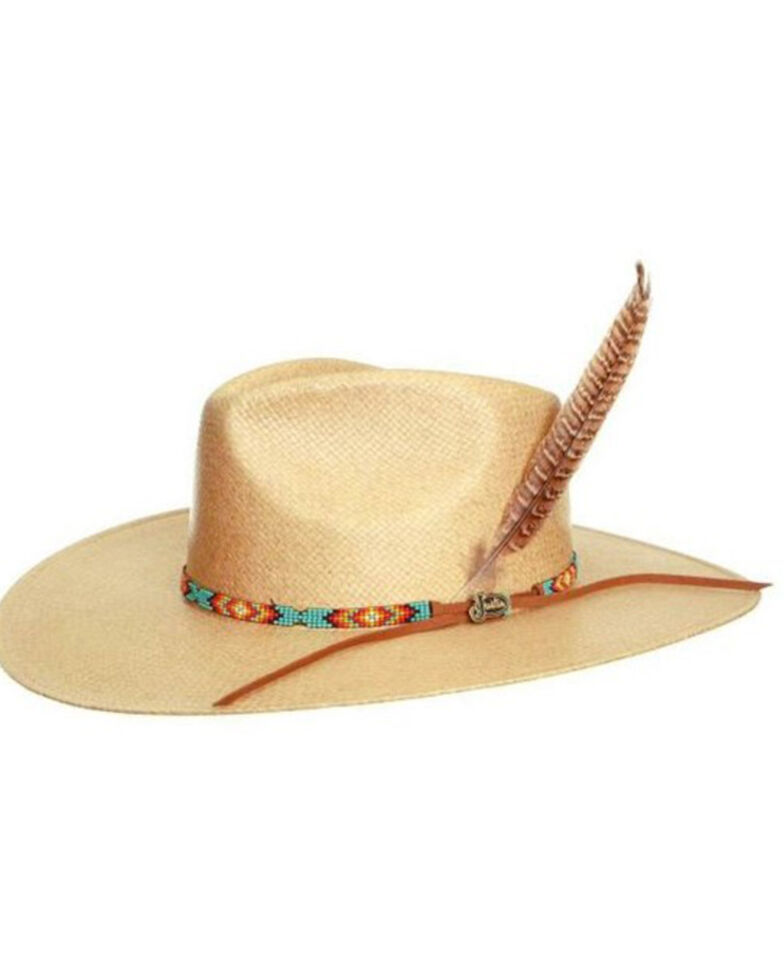 Justin Men's Burnet Tan Southwestern Beaded Band Straw Western Hat , Tan, hi-res