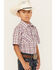 Roper Boys' Plaid Print Short Sleeve Western Pearl Snap Shirt, White, hi-res