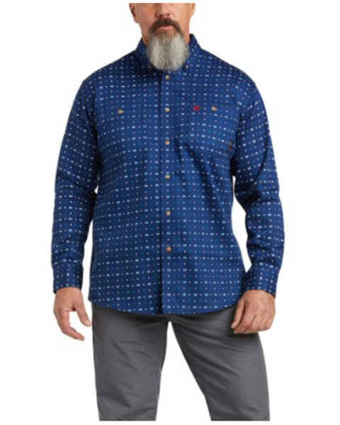 Image #1 - Ariat Men's FR Twilight Geo Print Long Sleeve Button Down Work Shirt , White, hi-res