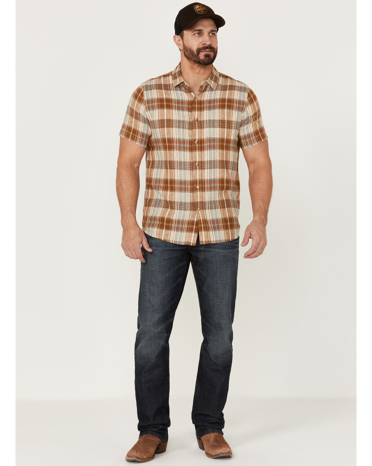 Image #2 - Pendleton Men's Linen Plaid Short Sleeve Button Down Western Shirt, Yellow, hi-res