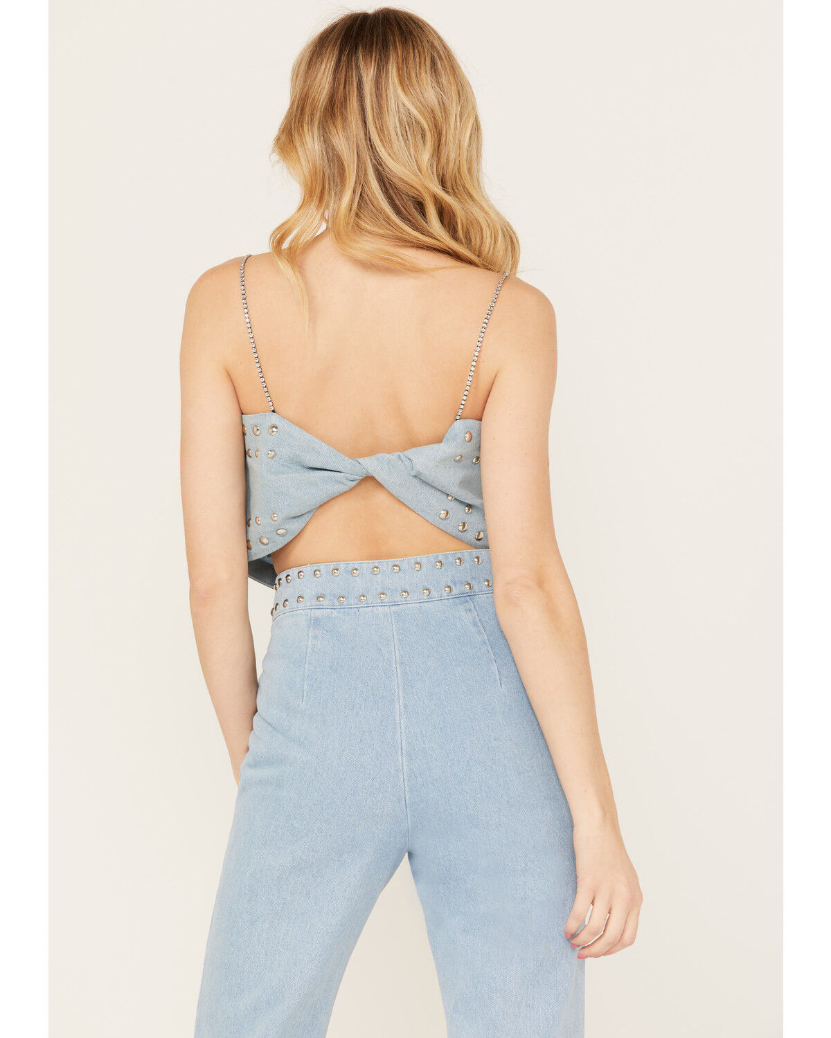 Image #3 - Understated Leather Women's Bluegrass Rhinestone Denim Crop Top, Blue, hi-res