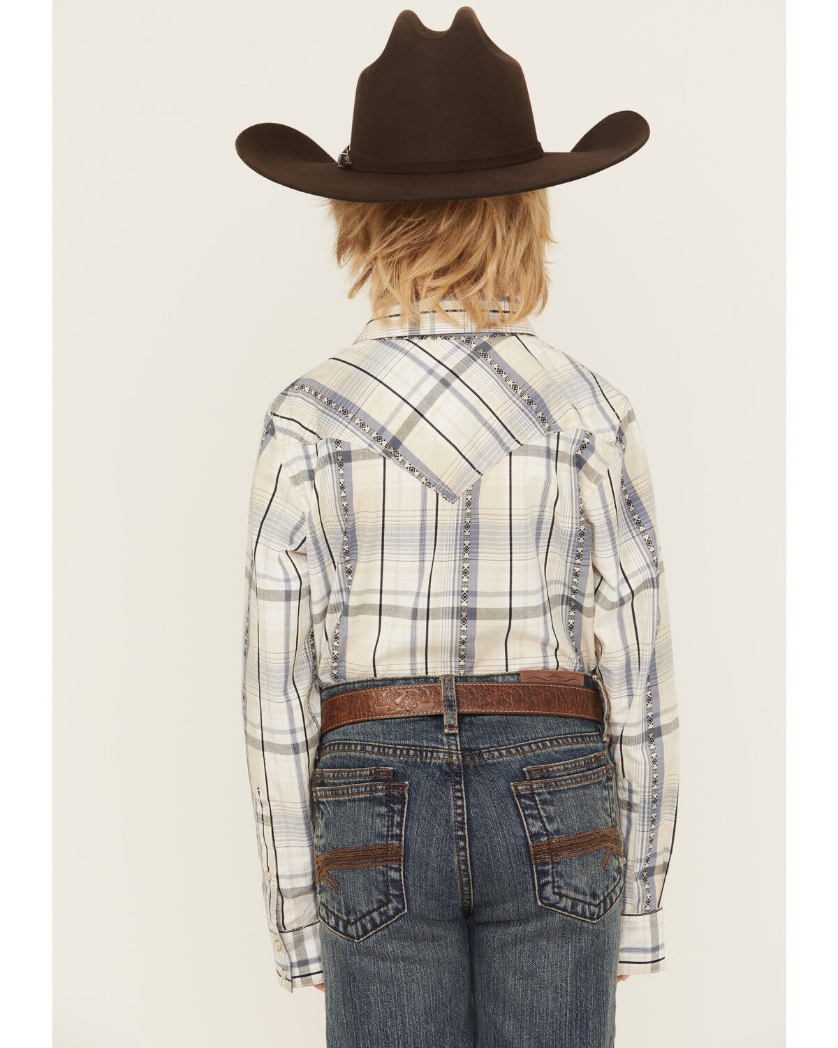 Image #4 - Cody James Boys' Wind Plaid Print Long Sleeve Snap Western Shirt, Cream, hi-res
