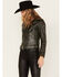 Image #2 - Mauritius Leather Women's Croc Collar Sydney Moto Jacket, Olive, hi-res