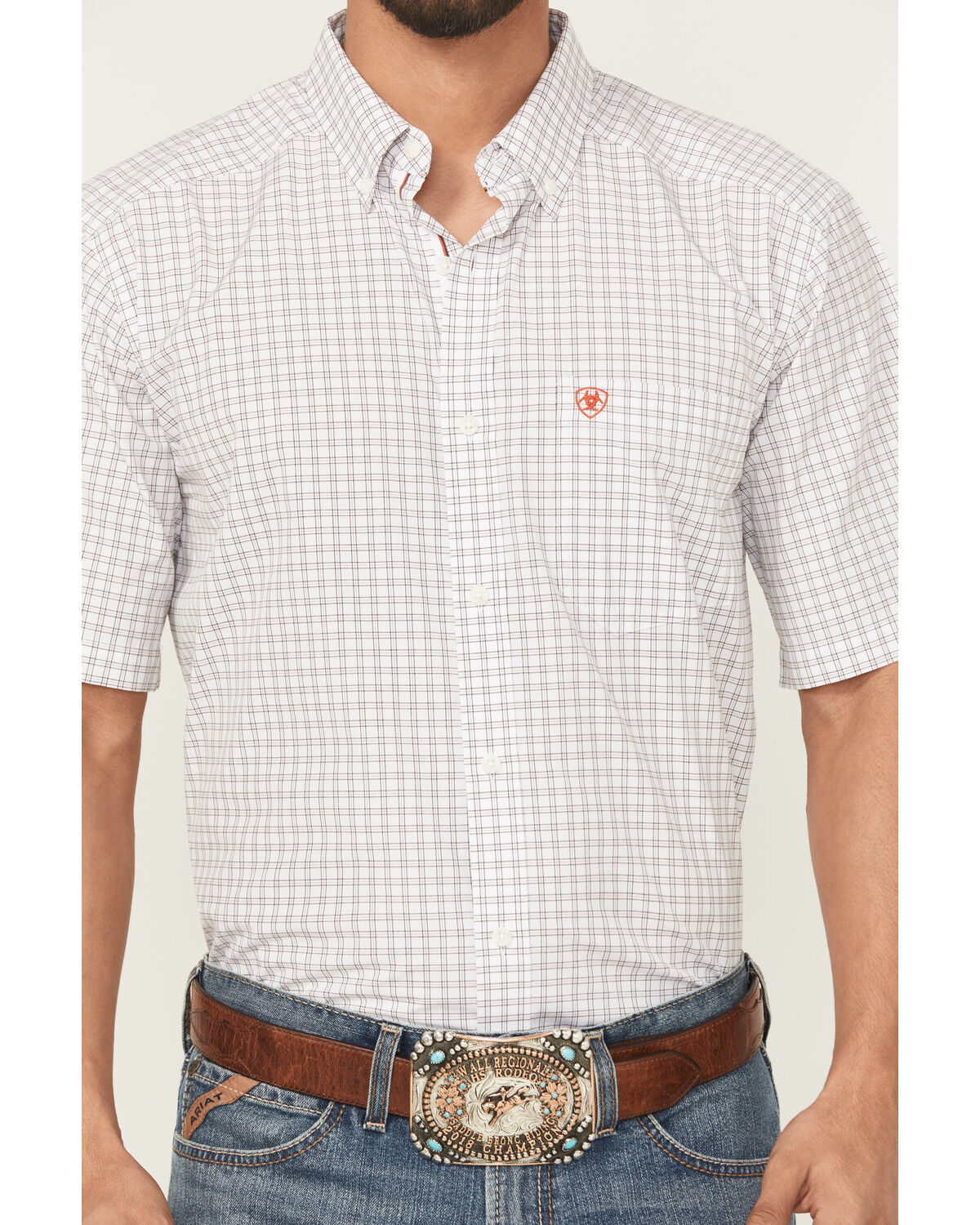 Image #3 - Ariat Men's Pro Series Woody Plaid Print Short Sleeve Button-Down Western Shirt, White, hi-res