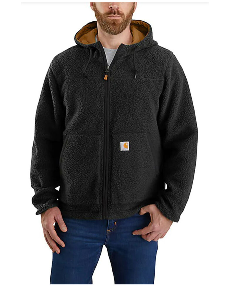 Carhartt Men's Rain Defender Relaxed Fit Fleece Hooded Reversible Jacket, Black/brown, hi-res