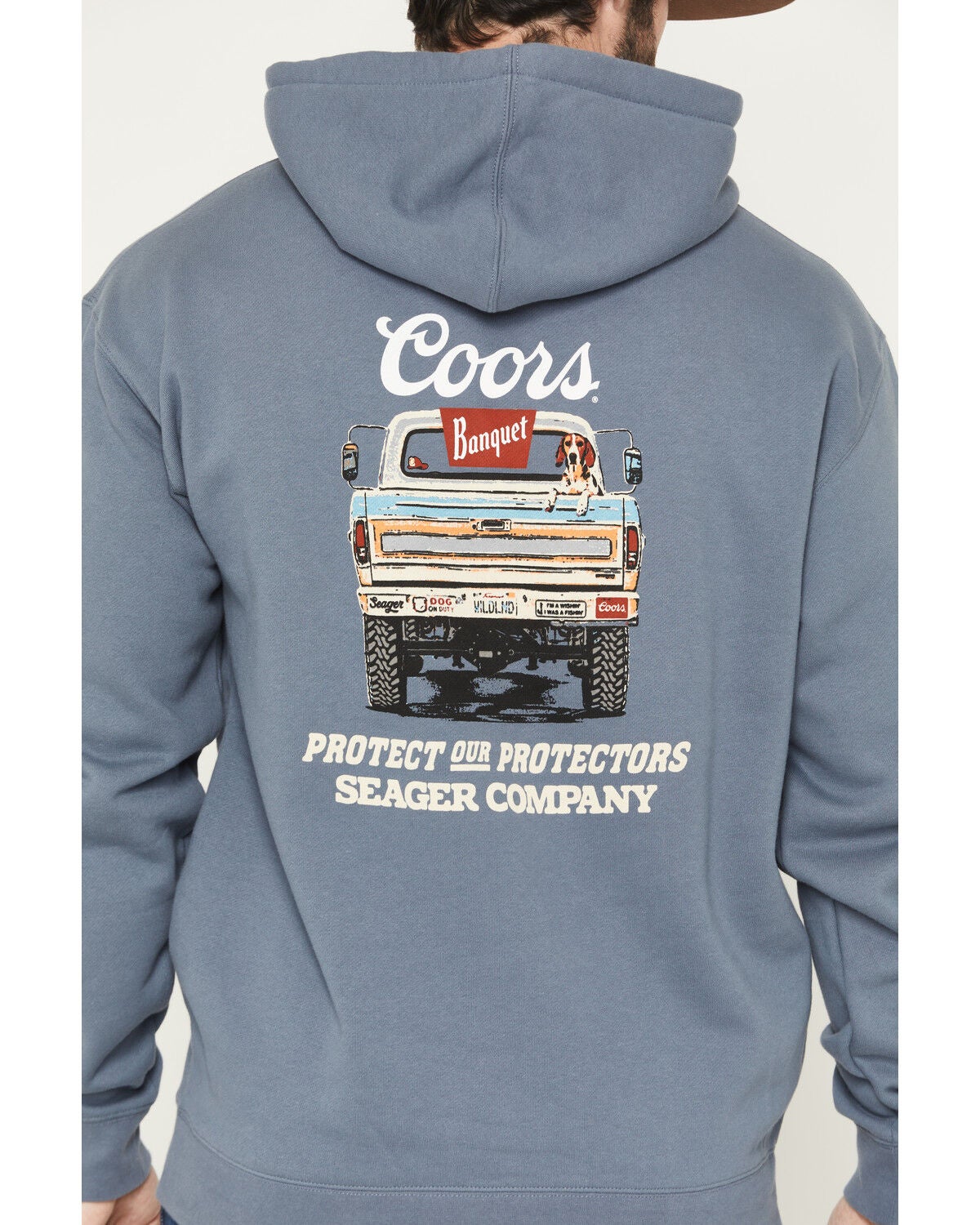 Image #4 - Seager X Coors Banquet Men's Bump Fleece Graphic Hooded Sweatshirt, Blue, hi-res