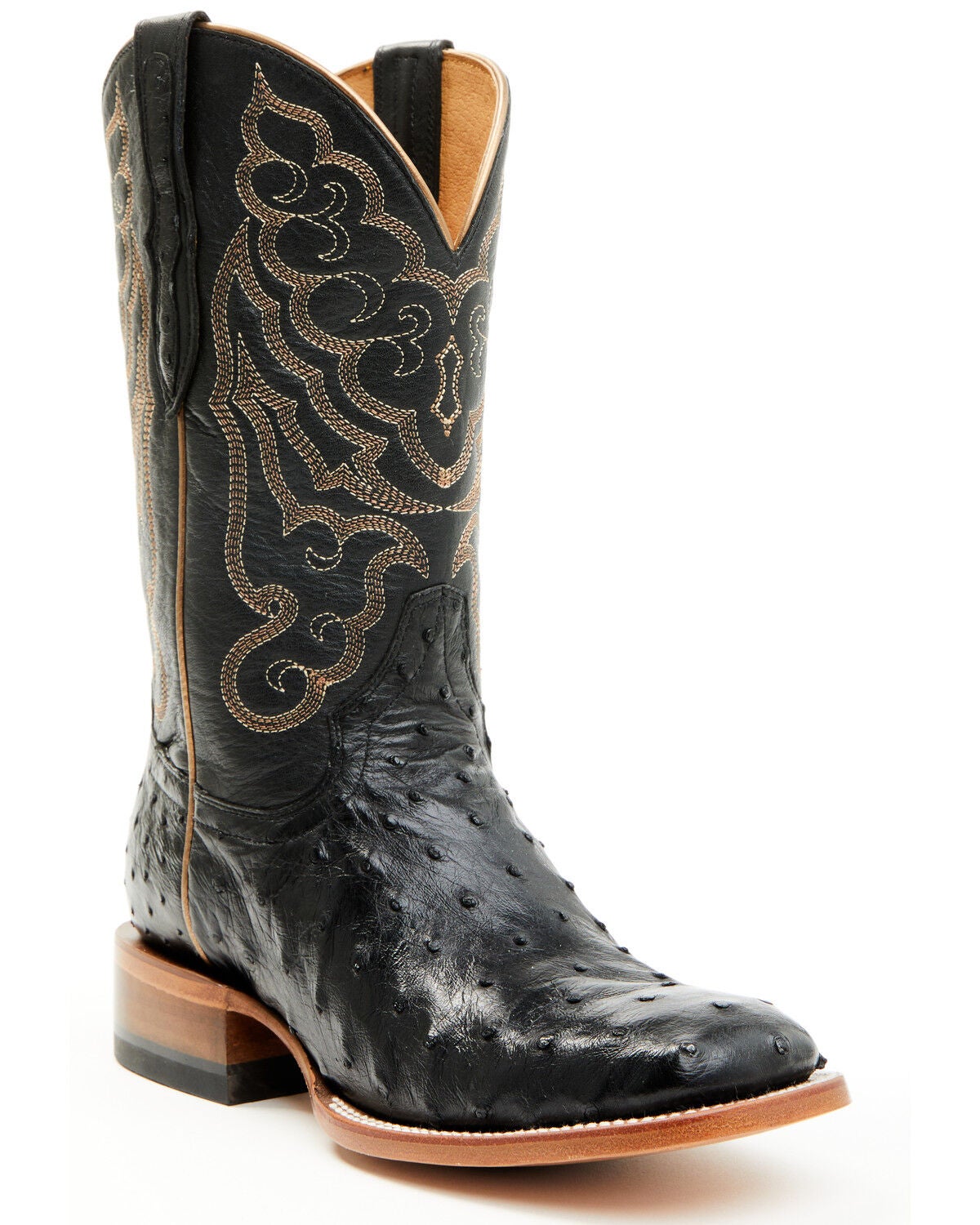 Shyanne Women's Kacie Exotic Ostrich Western Boots - Broad Square Toe, Black, hi-res