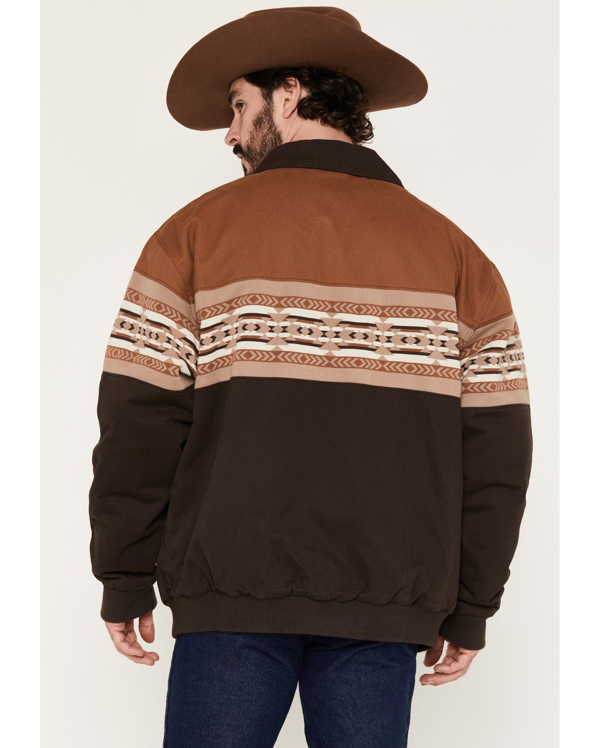 Image #4 - Wrangler Men's Southwestern Border Print Quilt Lined Bomber Jacket, Chocolate, hi-res