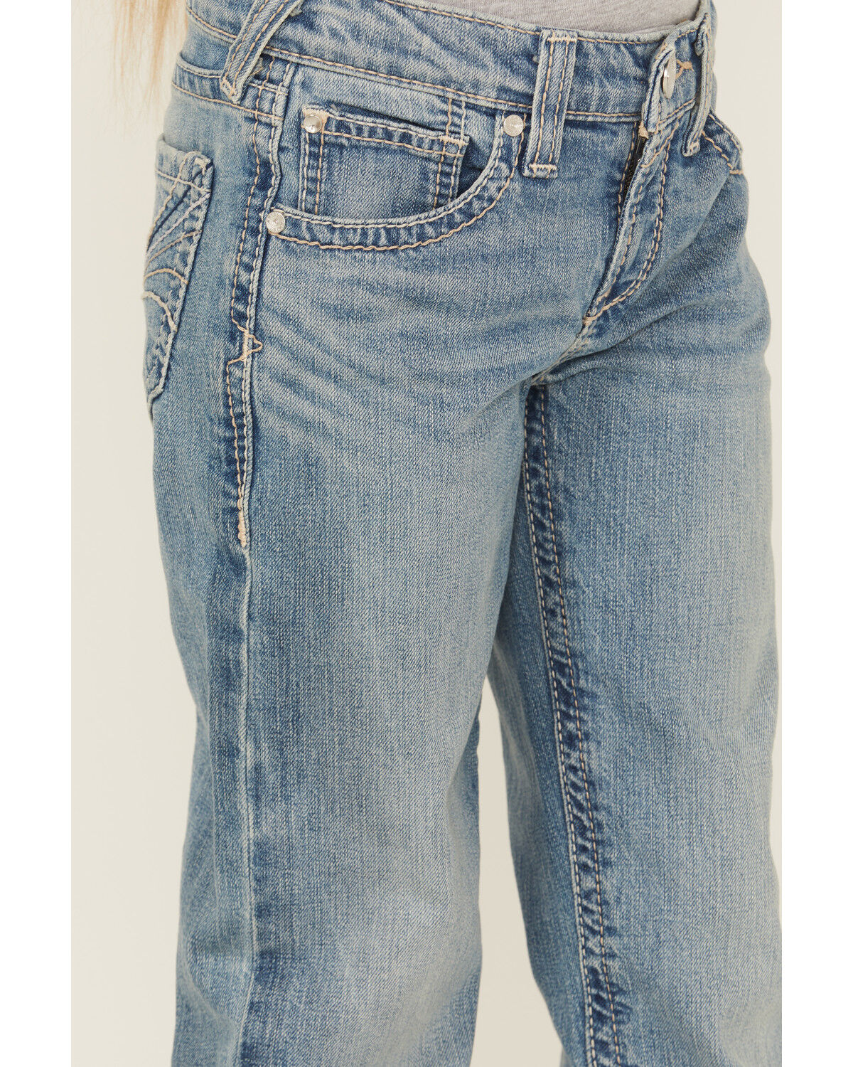 Image #2 - Ariat Girls' Amora Medium Wash Bootcut Denim Jeans, Blue, hi-res