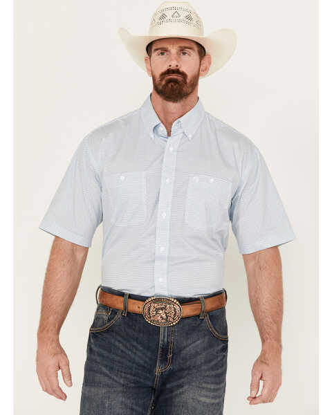 Image #1 - George Strait by Wrangler Men's Geo Print Short Sleeve Button-Down Western Shirt, Blue, hi-res