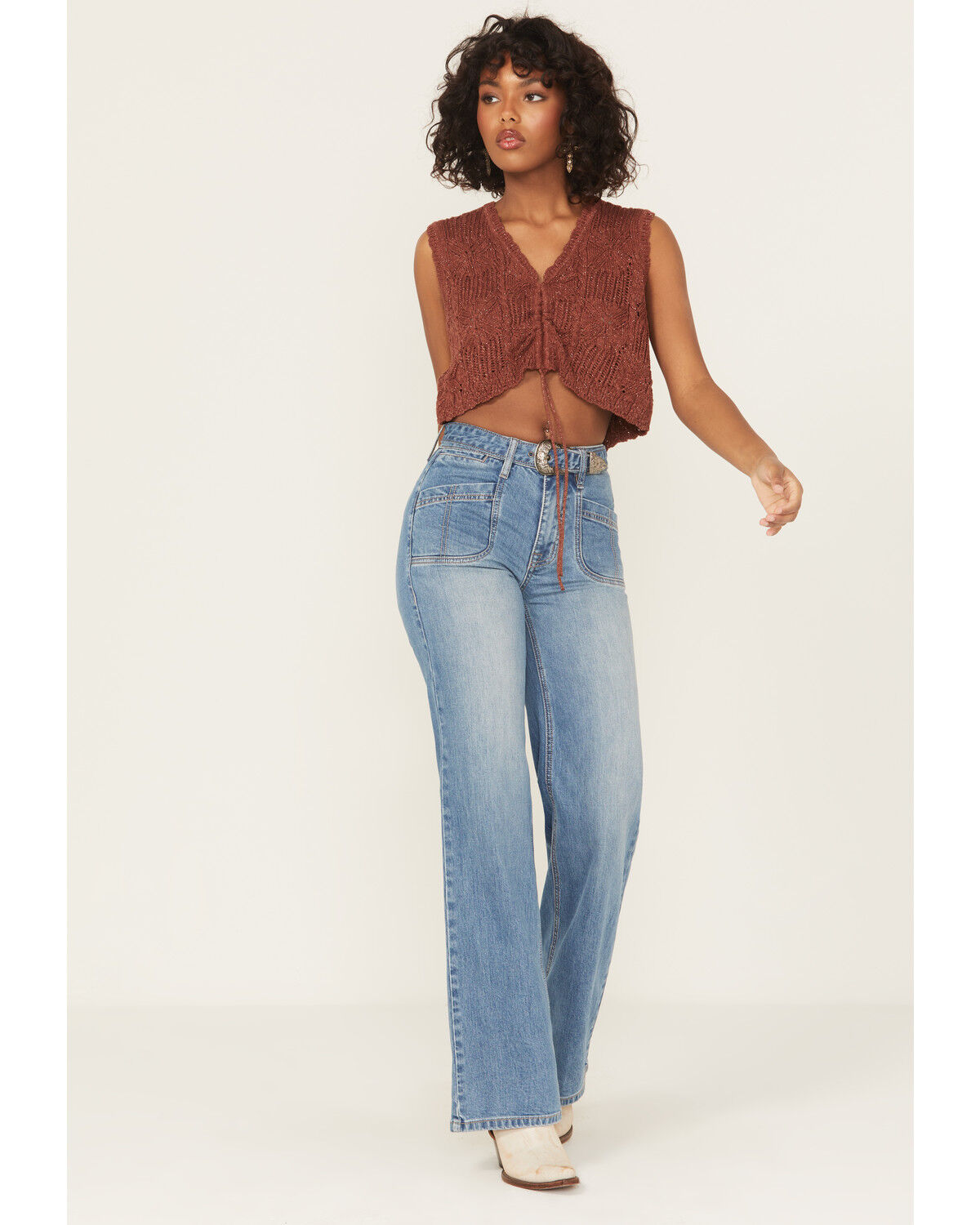 Image #1 - Rock & Roll Denim Women's Medium Wash High Rise Relaxed Flare Stretch Denim Jeans, Medium Wash, hi-res