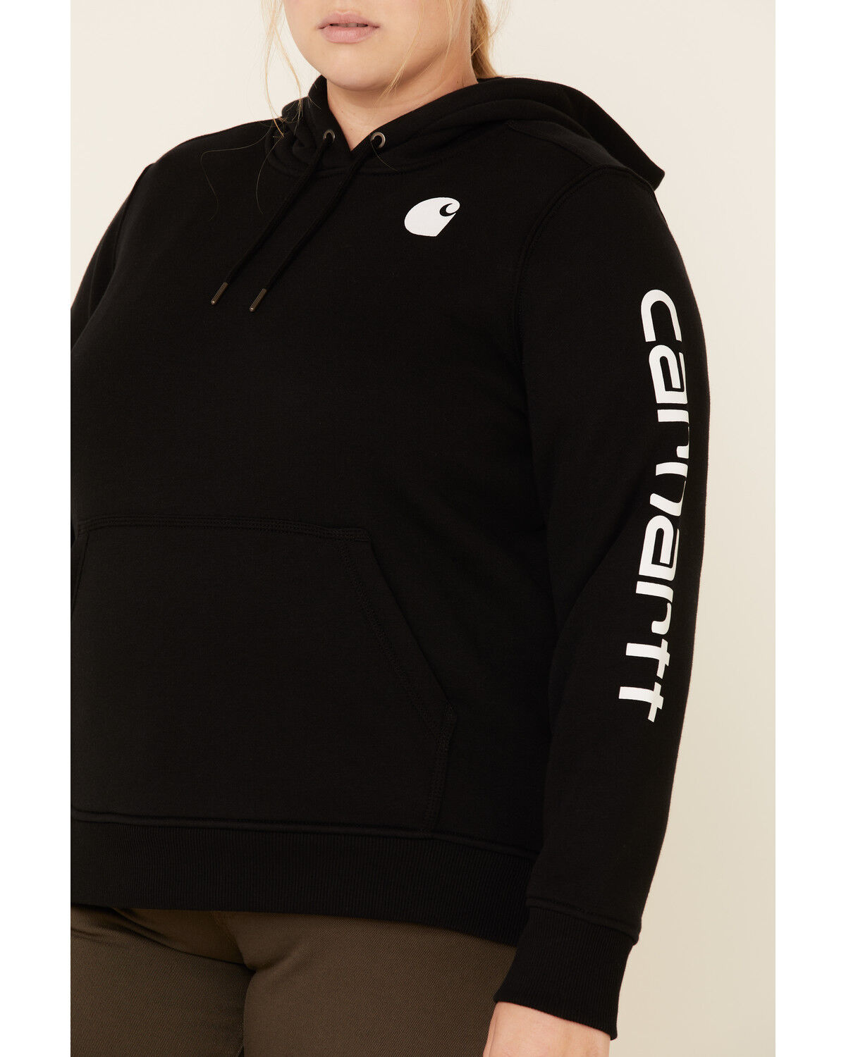 Image #4 - Carhartt Women's Black Clarksburg Sleeve Logo Hooded Sweatshirt - Plus, Black, hi-res