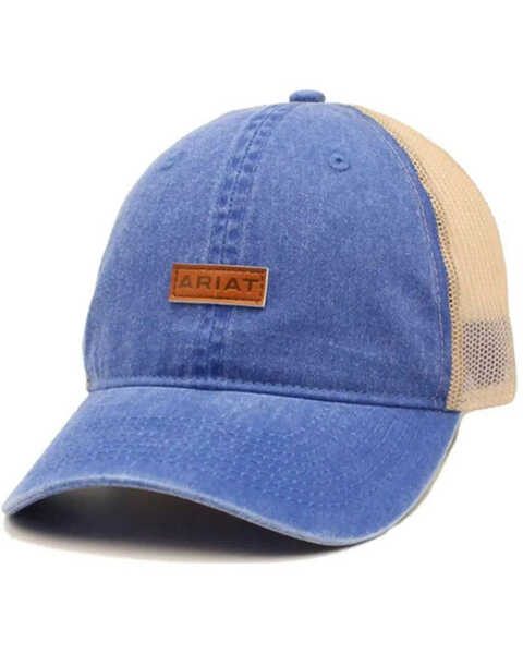 Image #1 - Ariat Men's Leather Logo Patch Ball Cap , Blue, hi-res