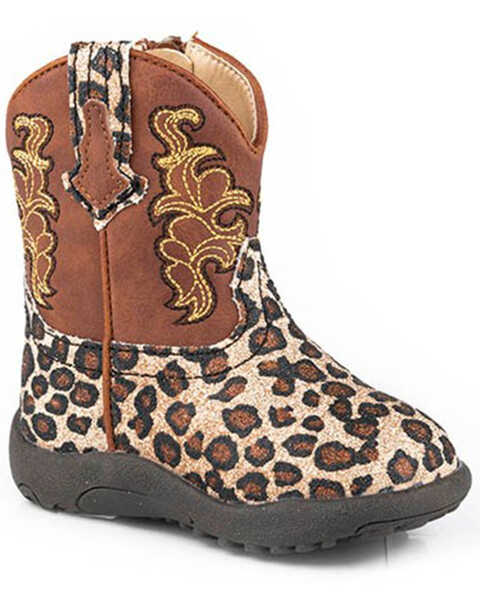 Image #1 - Roper Infant Girls' Glitter Wild Cat Western Boots - Broad Square Toe, Brown, hi-res