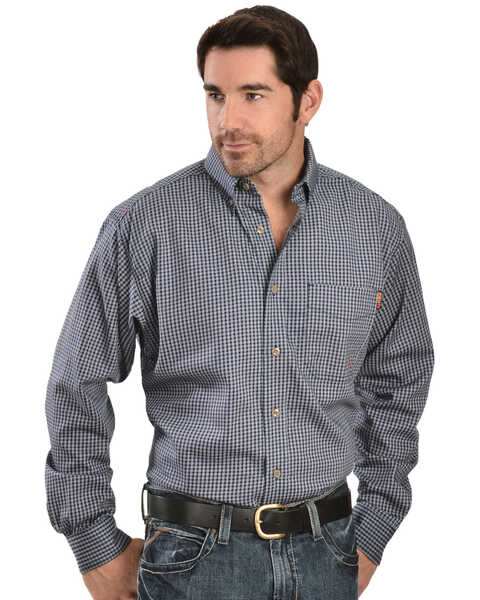 Image #1 - Ariat Men's FR Plaid Work Shirt - Big & Tall, Blue, hi-res