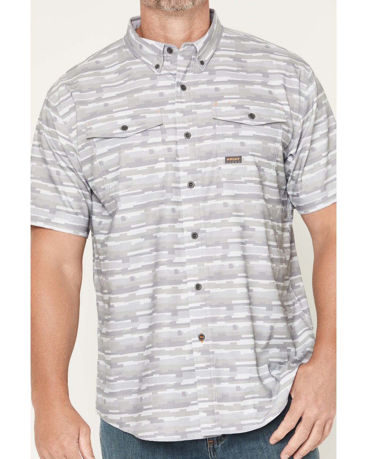 Image #3 - Ariat Men's Rebar Made Tough VentTEK Short Sleeve Button-Down Stretch Work Shirt, Light Grey, hi-res