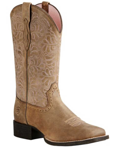 Ariat Women's Rich Brown Round Up Remuda Western Boots - Square Toe , Sand, hi-res