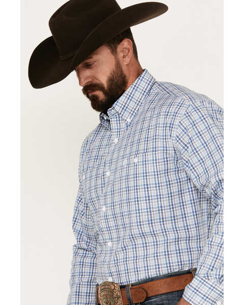 Image #2 - George Strait by Wrangler Men's Plaid Print Long Sleeve Button-Down Western Shirt, Blue, hi-res