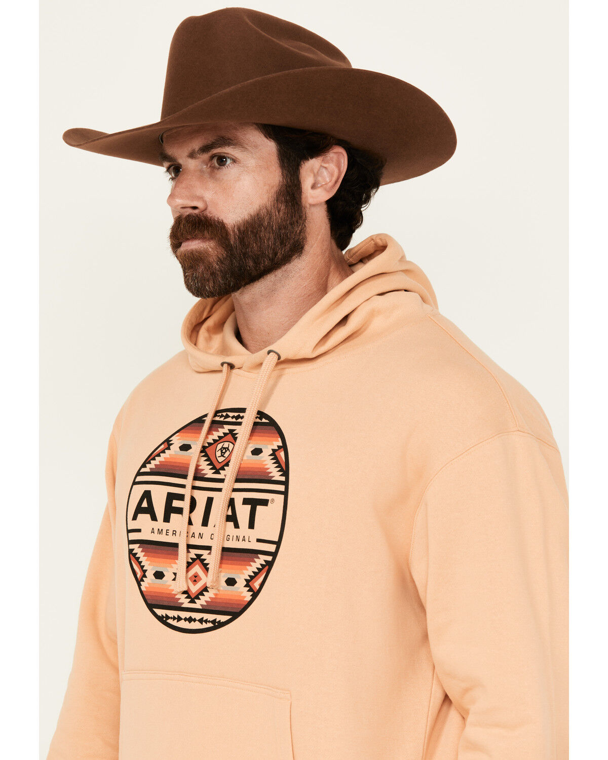 Image #2 - Ariat Men's Boot Barn Exclusive Canyon Southwest Circle Graphic Hooded Sweatshirt, Sand, hi-res