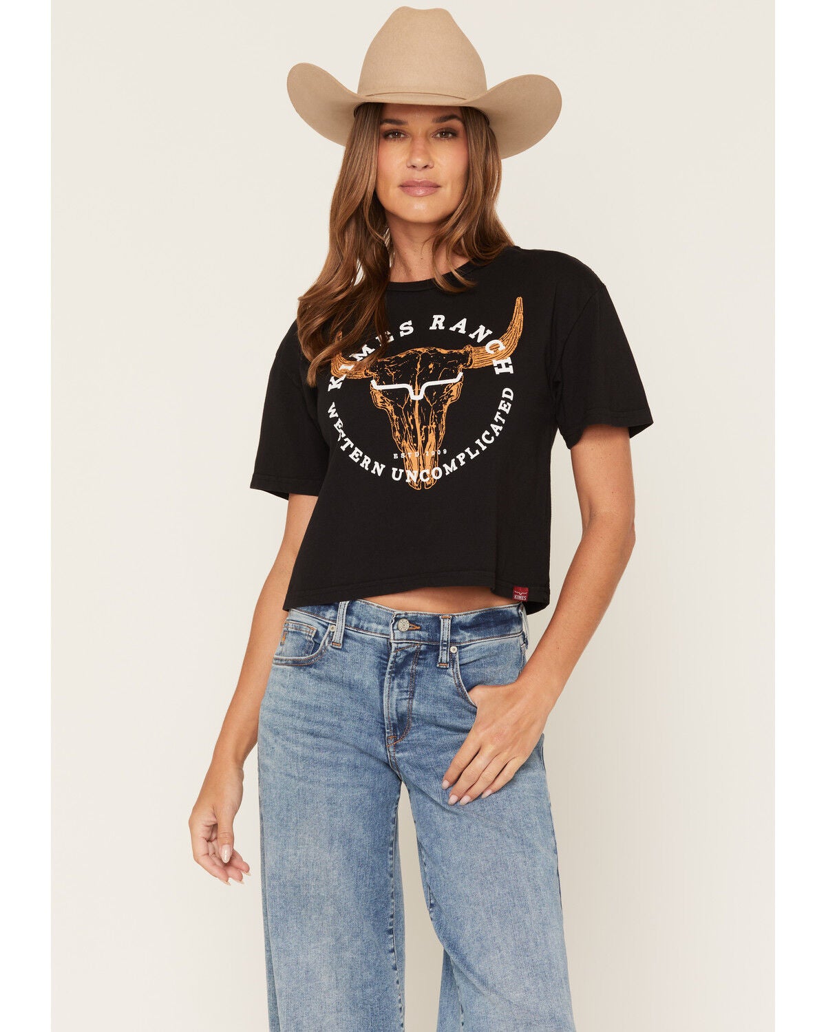 Kimes Ranch Women's Bison Skull Short Sleeve Cropped Graphic Tee, Black, hi-res