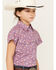 Image #2 - Shyanne Girls' Printed Short Sleeve Button-Down Western Stretch Shirt, Purple, hi-res