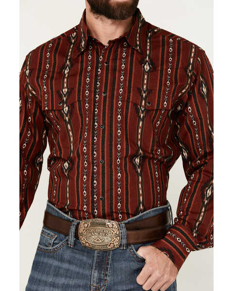 Image #3 - Wrangler Men's Southwestern Print Long Sleeve Snap Western Shirt, Red, hi-res