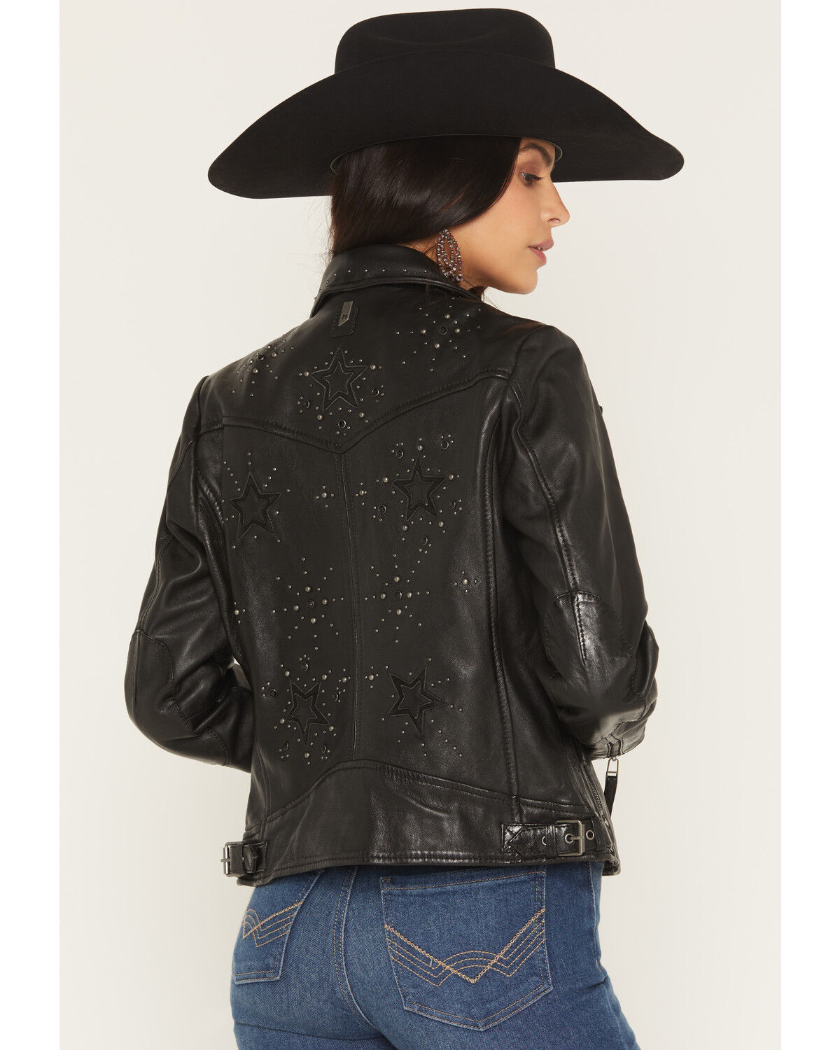 Image #4 - Mauritius Women's Morgan Studded Scatter Star Leather Jacket, Black, hi-res